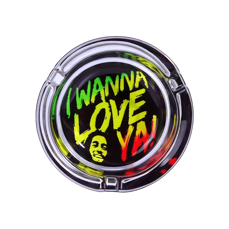 Reggae Style Glass Ashtray – Fun, Colourful, Love, Bob