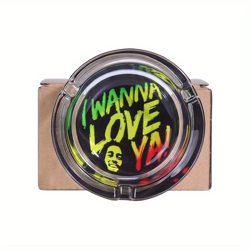 Reggae Style Glass Ashtray – Fun, Colourful, Love, Bob