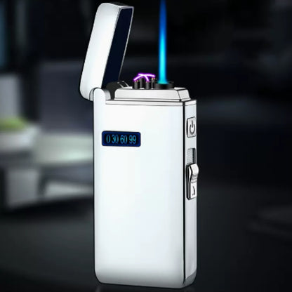 New Windproof Metal USB Lighter Torch Turbo Jet Dual LED Gas Chargeable Electric