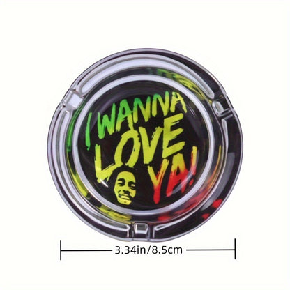 Reggae Style Glass Ashtray – Fun, Colourful, Love, Bob