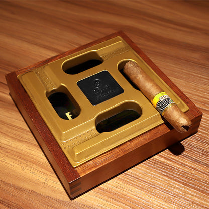 Split Solid Wood Multi-slot Cover Cigar Ashtray